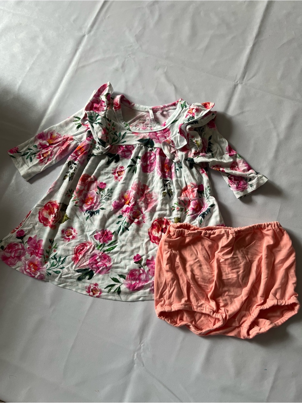 Posh Peanut Floral Ruffle Pajama Set - Pink & Peach